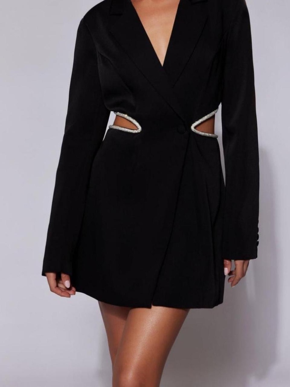 Meshki Black Cutout Blazer Mini Dress with Crystal Trim
